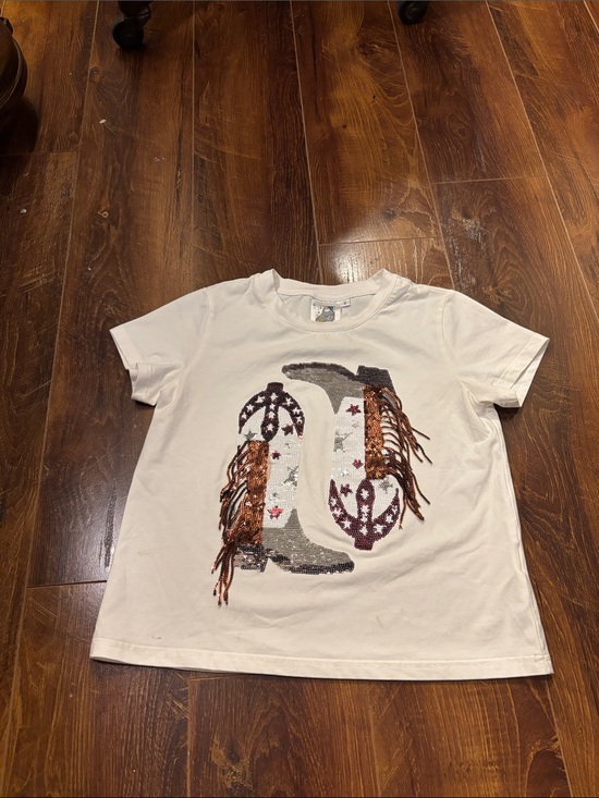 QUEEN OF SPARKLES Other - QUEEN OF SPARKLES White Tee with Maroon Sequined Cowboy Boots #Whoop #Gameday